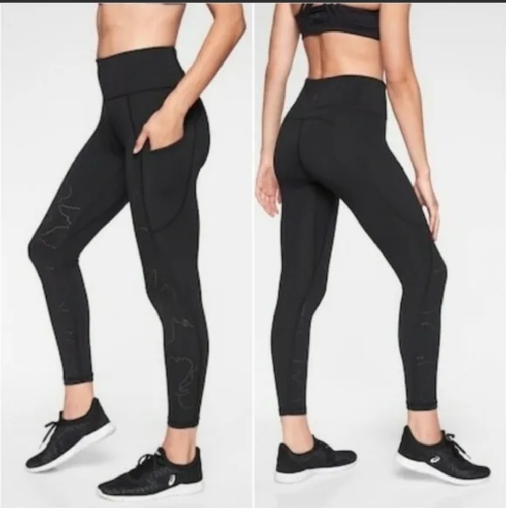 Athleta All In Floral Laser Cut 7/8 LeggingsBlack Women's Size 1X